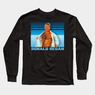 Ronald Regan ¯\_(ツ)_/¯ 90s Line Styled Fan Design Long Sleeve T-Shirt